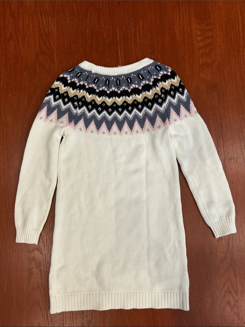 Gymboree Cream Fair Isle Yoke Sweater Dress with Pink, Navy & Gray Accents